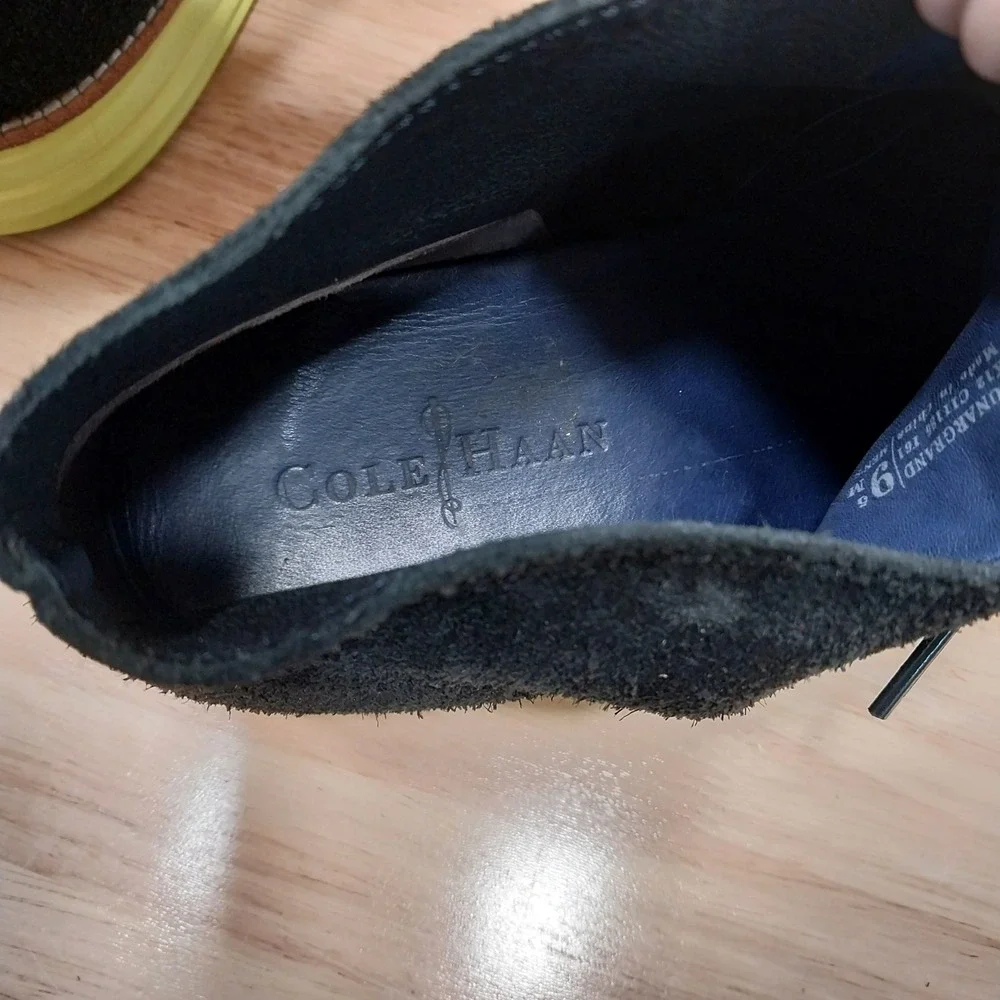 Cole Haan LunarGrand Chukka Boots Suede Mens C11185 9.5 Black Neon Yellow